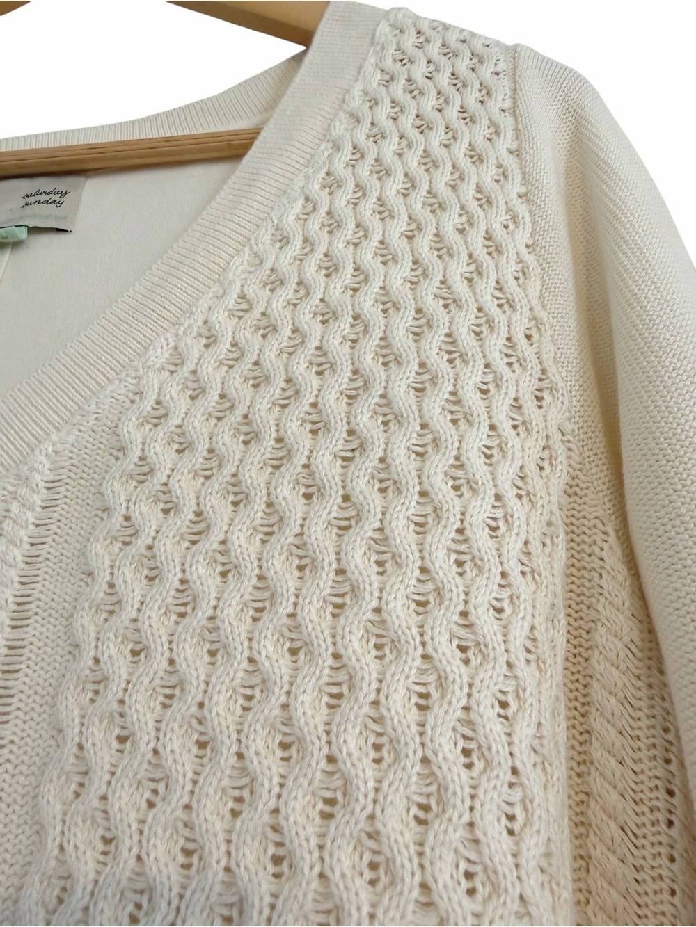 Saturday Sunday Anthro Pullover Lightweight Sweater Cream Side Buttons Medium - Picture 4 of 8
